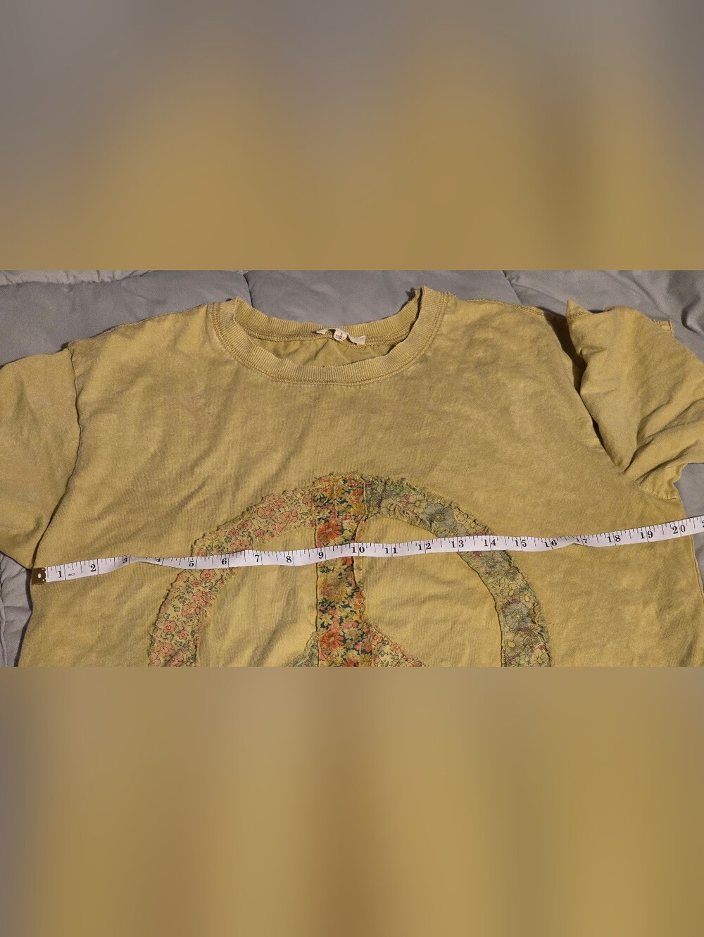 Yellow Patchwork Peace Sign Tunic Dress With Pockets Three Bird Nest - Picture 9 of 9